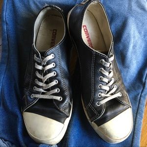 Black Leather All Star Converse Low Top Slim Shoes
